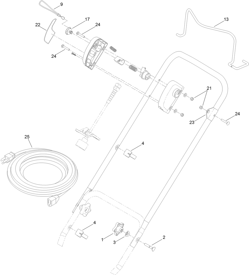 Handle Assembly Diagram and Parts List for 38375 315000001 - 315999999 Lawn Boy Snow Blower